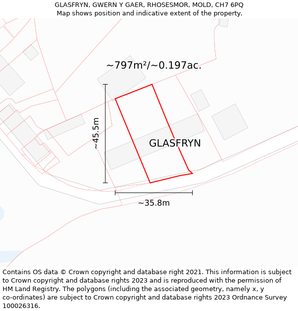 GLASFRYN, GWERN Y GAER, RHOSESMOR, MOLD, CH7 6PQ: Plot and title map