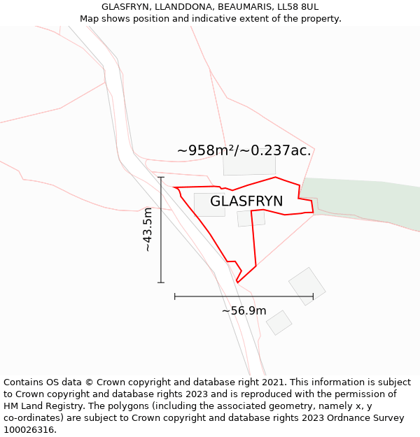 GLASFRYN, LLANDDONA, BEAUMARIS, LL58 8UL: Plot and title map