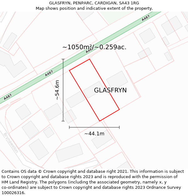 GLASFRYN, PENPARC, CARDIGAN, SA43 1RG: Plot and title map