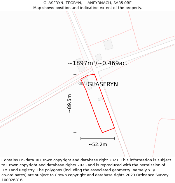 GLASFRYN, TEGRYN, LLANFYRNACH, SA35 0BE: Plot and title map