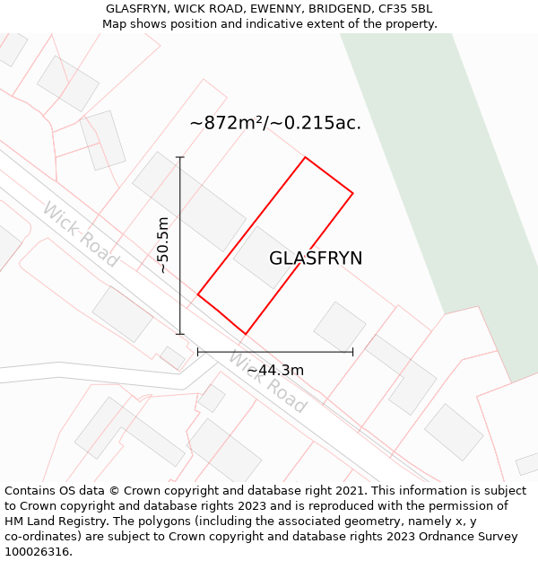 GLASFRYN, WICK ROAD, EWENNY, BRIDGEND, CF35 5BL: Plot and title map