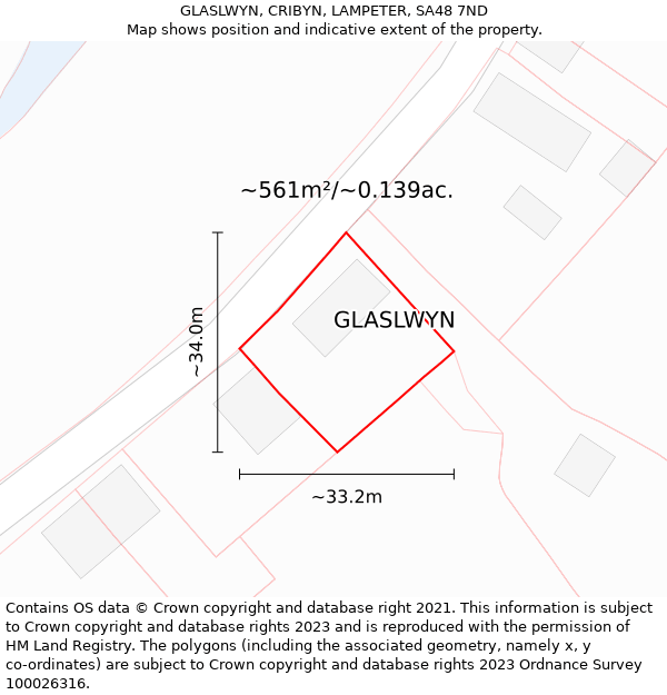 GLASLWYN, CRIBYN, LAMPETER, SA48 7ND: Plot and title map