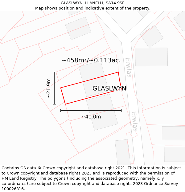 GLASLWYN, LLANELLI, SA14 9SF: Plot and title map