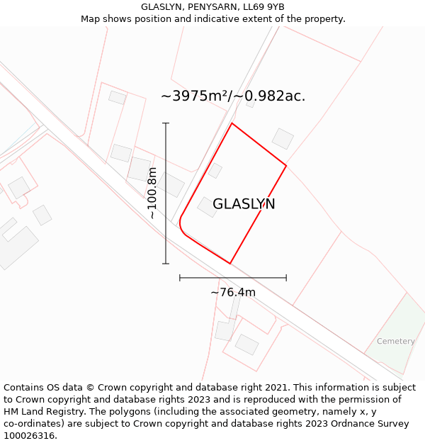 GLASLYN, PENYSARN, LL69 9YB: Plot and title map