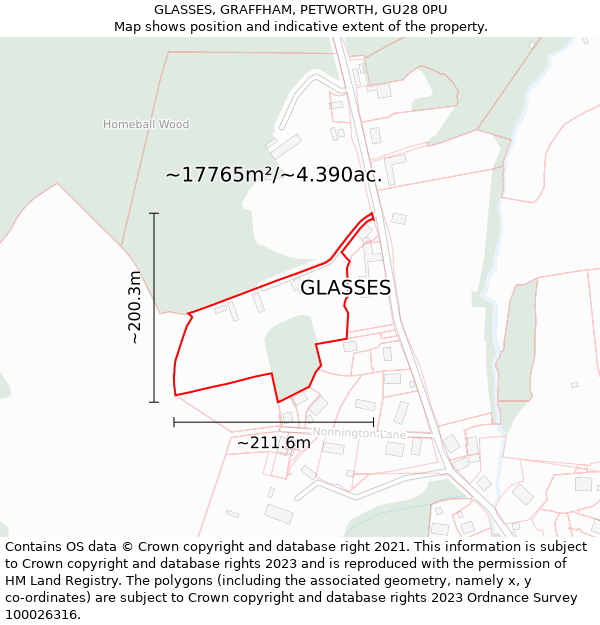 GLASSES, GRAFFHAM, PETWORTH, GU28 0PU: Plot and title map