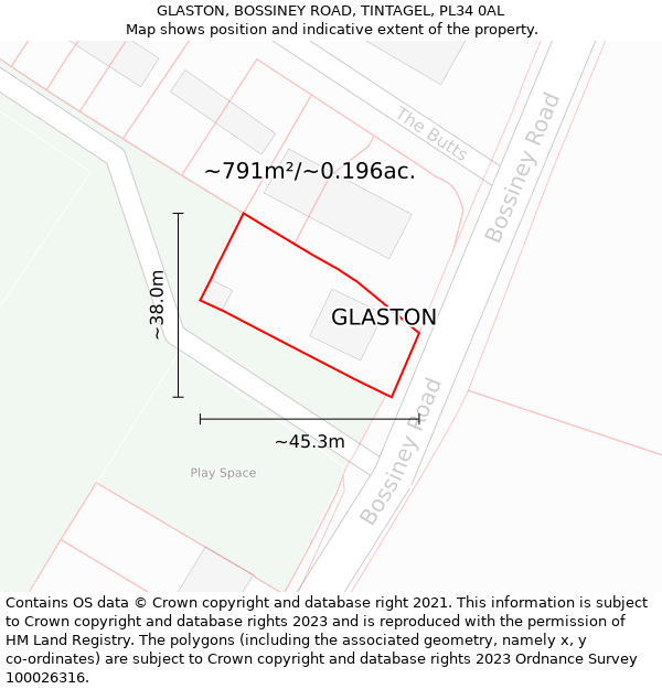 GLASTON, BOSSINEY ROAD, TINTAGEL, PL34 0AL: Plot and title map