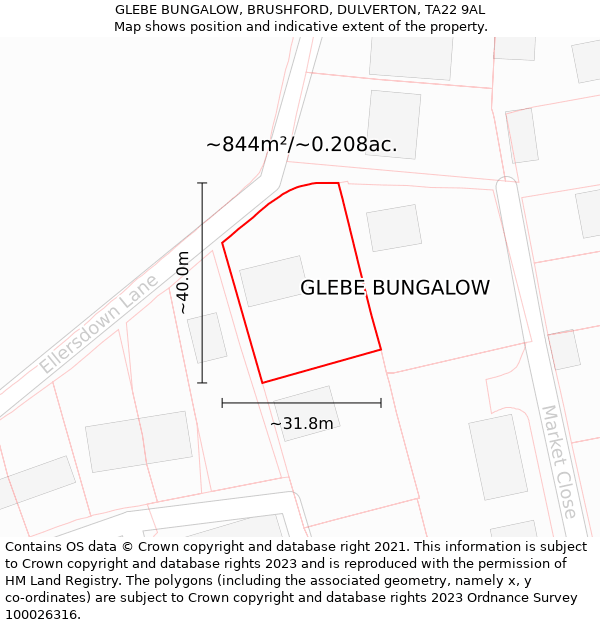GLEBE BUNGALOW, BRUSHFORD, DULVERTON, TA22 9AL: Plot and title map