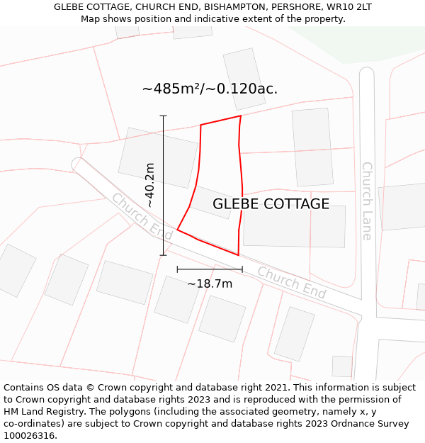 GLEBE COTTAGE, CHURCH END, BISHAMPTON, PERSHORE, WR10 2LT: Plot and title map