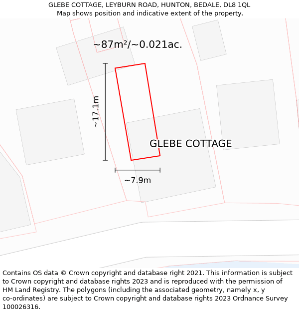 GLEBE COTTAGE, LEYBURN ROAD, HUNTON, BEDALE, DL8 1QL: Plot and title map