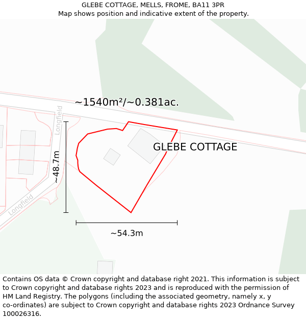 GLEBE COTTAGE, MELLS, FROME, BA11 3PR: Plot and title map