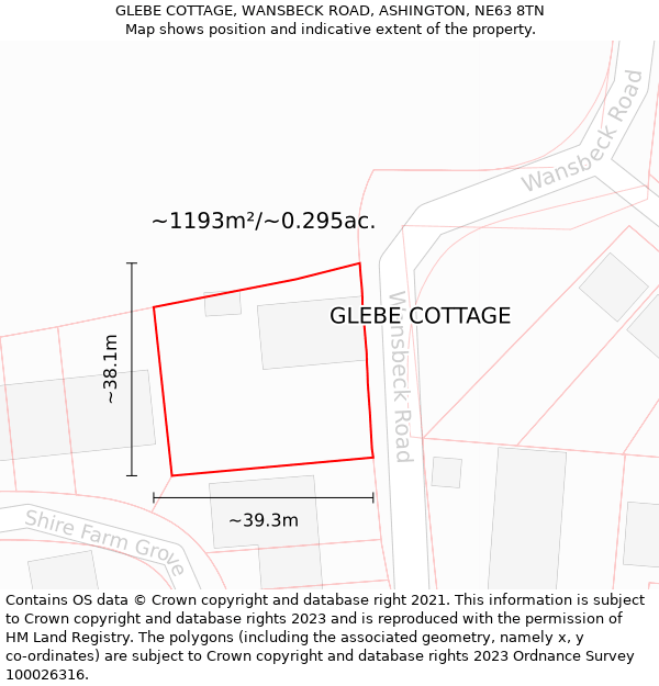 GLEBE COTTAGE, WANSBECK ROAD, ASHINGTON, NE63 8TN: Plot and title map