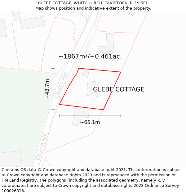 GLEBE COTTAGE, WHITCHURCH, TAVISTOCK, PL19 9EL: Plot and title map