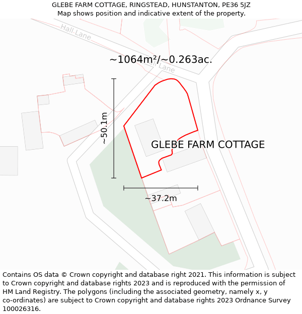 GLEBE FARM COTTAGE, RINGSTEAD, HUNSTANTON, PE36 5JZ: Plot and title map