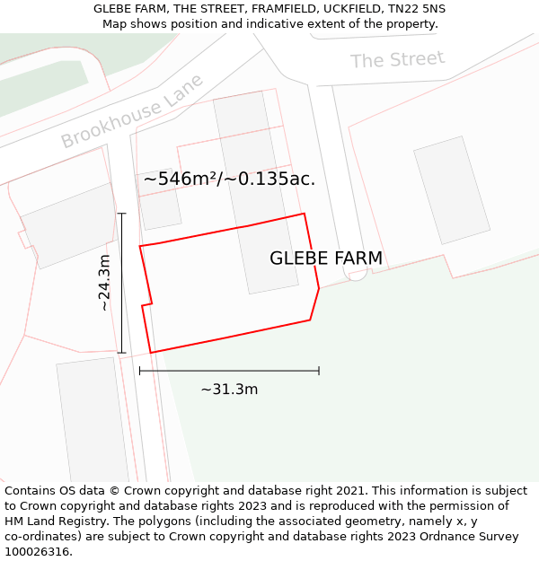 GLEBE FARM, THE STREET, FRAMFIELD, UCKFIELD, TN22 5NS: Plot and title map