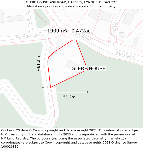 GLEBE HOUSE, ASH ROAD, HARTLEY, LONGFIELD, DA3 7DT: Plot and title map