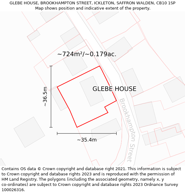 GLEBE HOUSE, BROOKHAMPTON STREET, ICKLETON, SAFFRON WALDEN, CB10 1SP: Plot and title map
