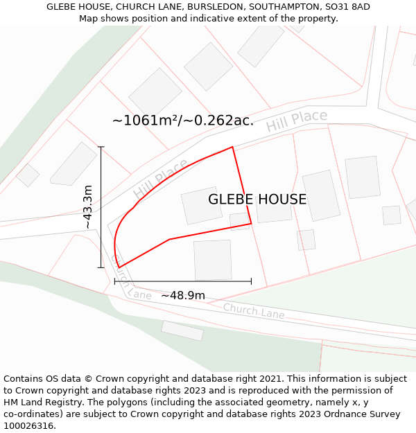GLEBE HOUSE, CHURCH LANE, BURSLEDON, SOUTHAMPTON, SO31 8AD: Plot and title map