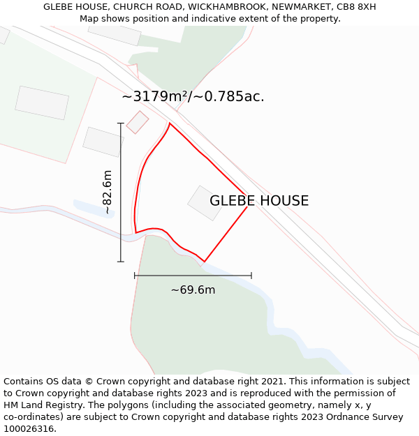 GLEBE HOUSE, CHURCH ROAD, WICKHAMBROOK, NEWMARKET, CB8 8XH: Plot and title map