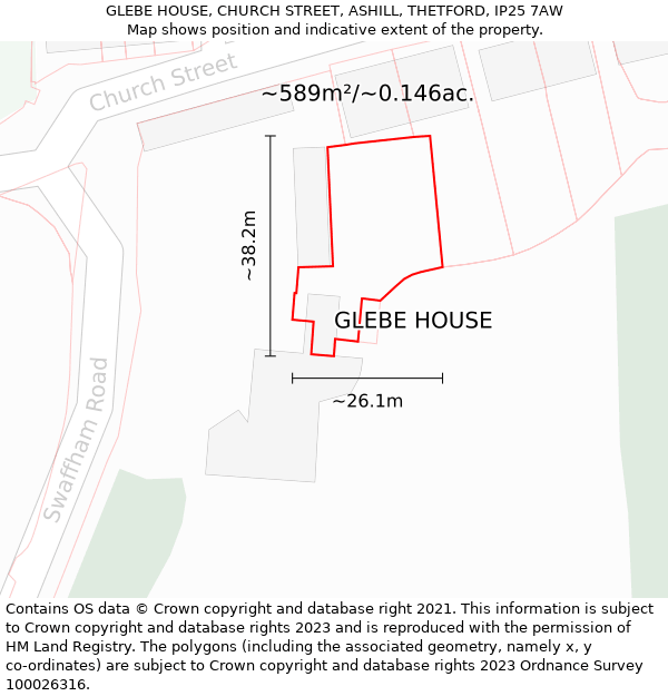 GLEBE HOUSE, CHURCH STREET, ASHILL, THETFORD, IP25 7AW: Plot and title map