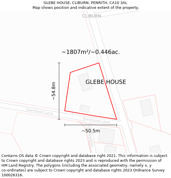 GLEBE HOUSE, CLIBURN, PENRITH, CA10 3AL: Plot and title map