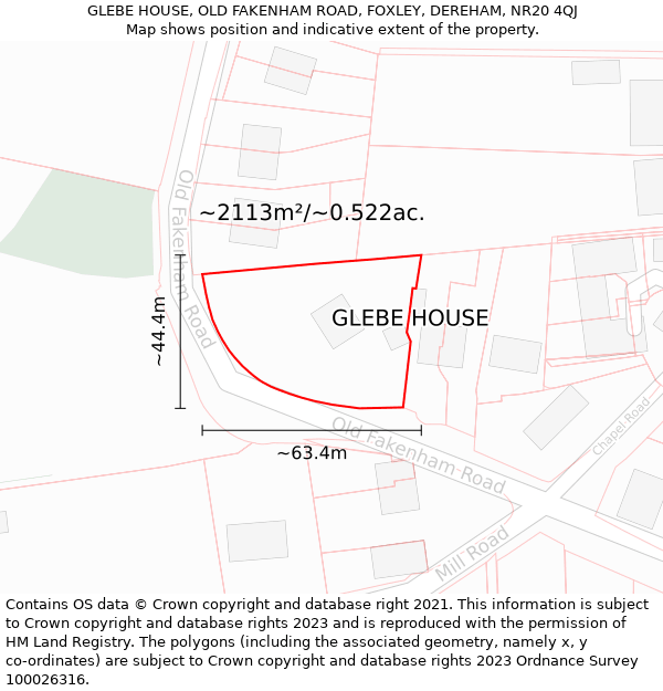 GLEBE HOUSE, OLD FAKENHAM ROAD, FOXLEY, DEREHAM, NR20 4QJ: Plot and title map