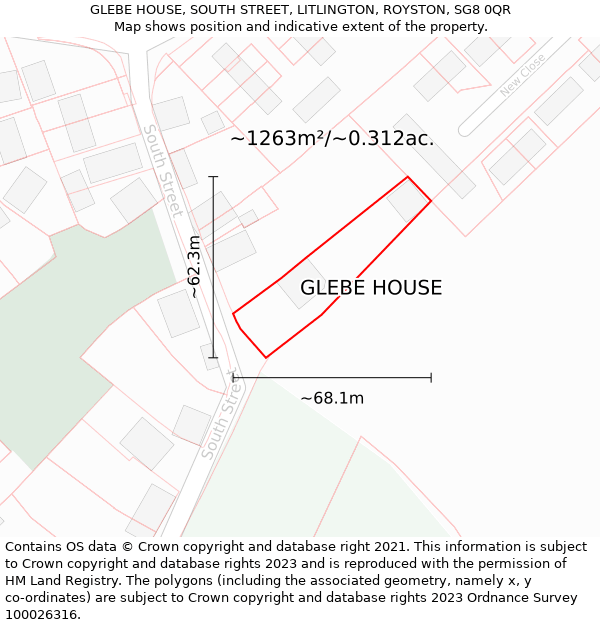 GLEBE HOUSE, SOUTH STREET, LITLINGTON, ROYSTON, SG8 0QR: Plot and title map