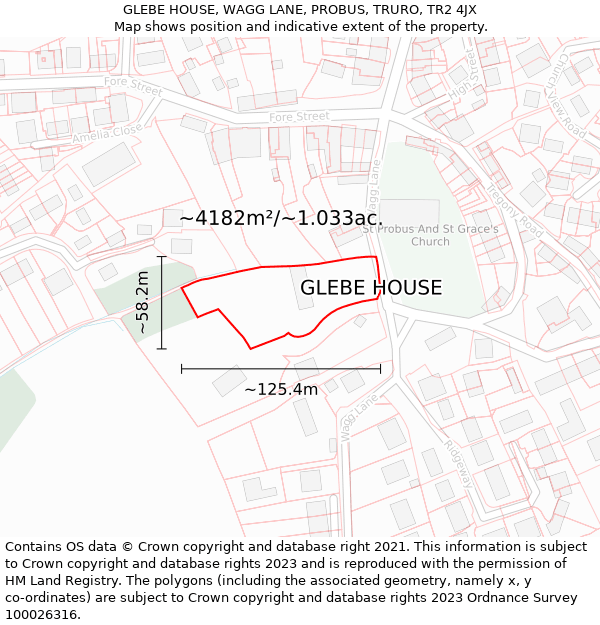 GLEBE HOUSE, WAGG LANE, PROBUS, TRURO, TR2 4JX: Plot and title map