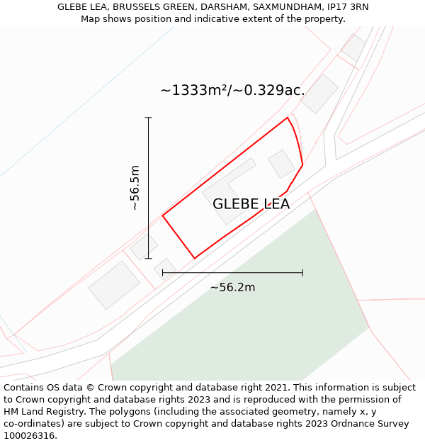 GLEBE LEA, BRUSSELS GREEN, DARSHAM, SAXMUNDHAM, IP17 3RN: Plot and title map