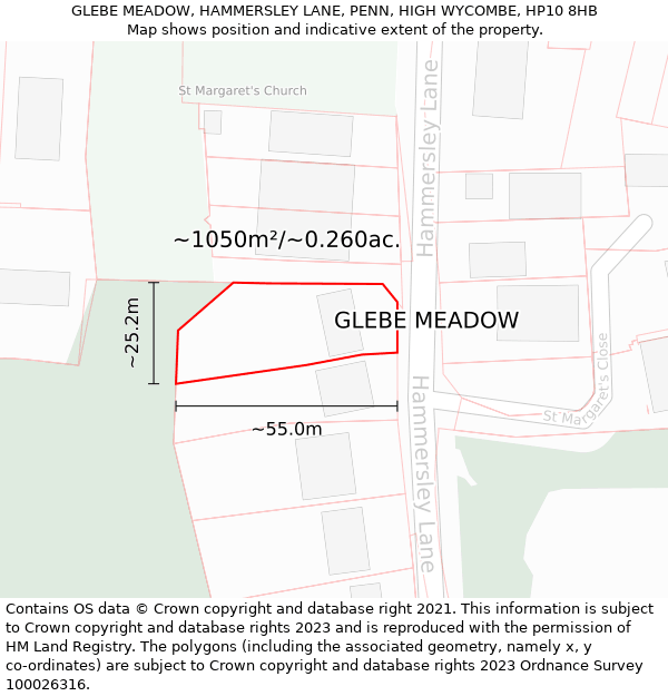 GLEBE MEADOW, HAMMERSLEY LANE, PENN, HIGH WYCOMBE, HP10 8HB: Plot and title map