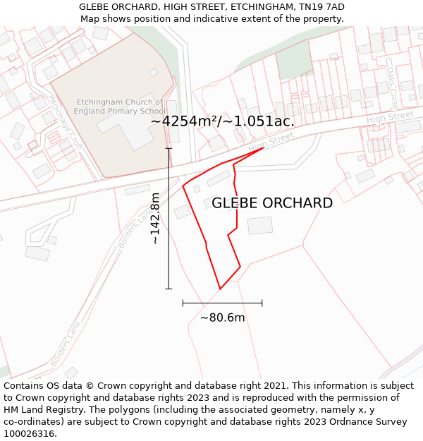 GLEBE ORCHARD, HIGH STREET, ETCHINGHAM, TN19 7AD: Plot and title map