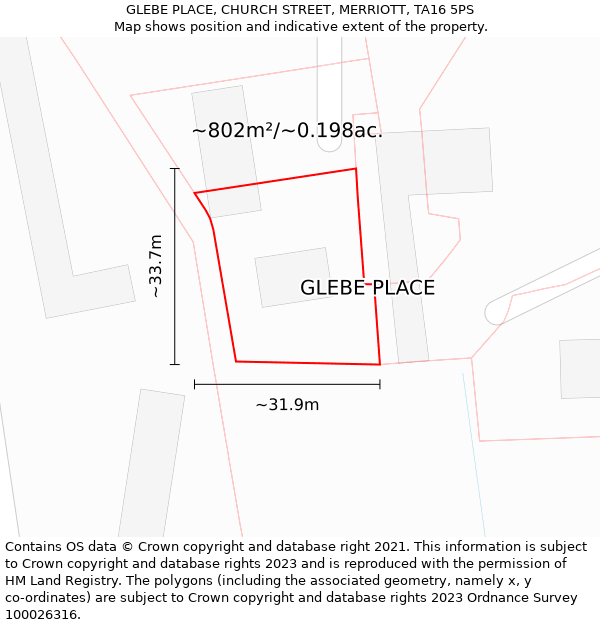 GLEBE PLACE, CHURCH STREET, MERRIOTT, TA16 5PS: Plot and title map