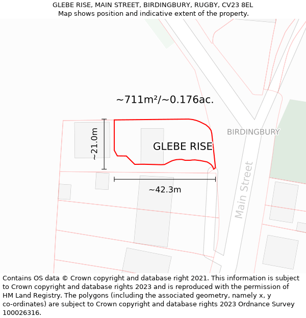 GLEBE RISE, MAIN STREET, BIRDINGBURY, RUGBY, CV23 8EL: Plot and title map