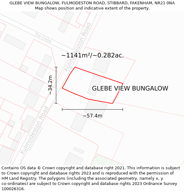 GLEBE VIEW BUNGALOW, FULMODESTON ROAD, STIBBARD, FAKENHAM, NR21 0NA: Plot and title map