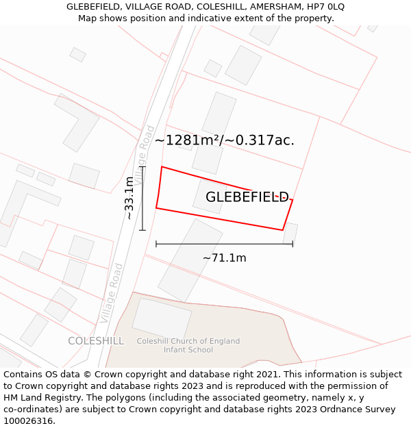 GLEBEFIELD, VILLAGE ROAD, COLESHILL, AMERSHAM, HP7 0LQ: Plot and title map