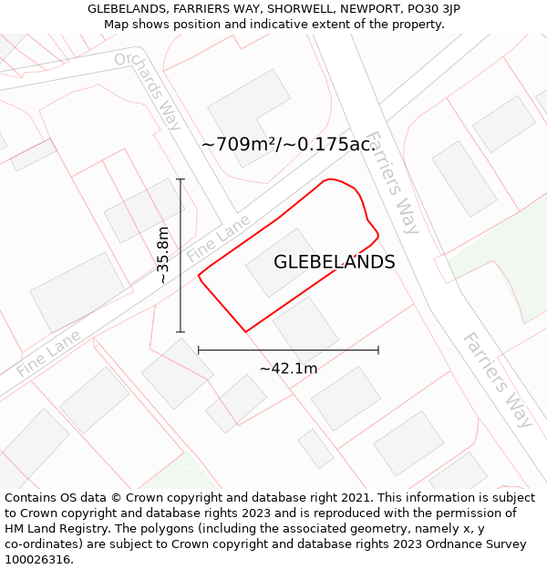 GLEBELANDS, FARRIERS WAY, SHORWELL, NEWPORT, PO30 3JP: Plot and title map