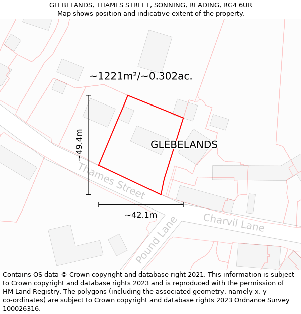 GLEBELANDS, THAMES STREET, SONNING, READING, RG4 6UR: Plot and title map