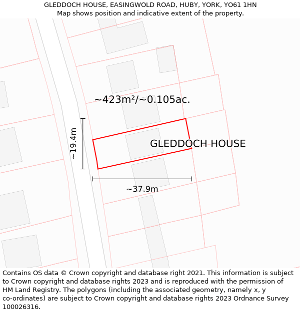 GLEDDOCH HOUSE, EASINGWOLD ROAD, HUBY, YORK, YO61 1HN: Plot and title map