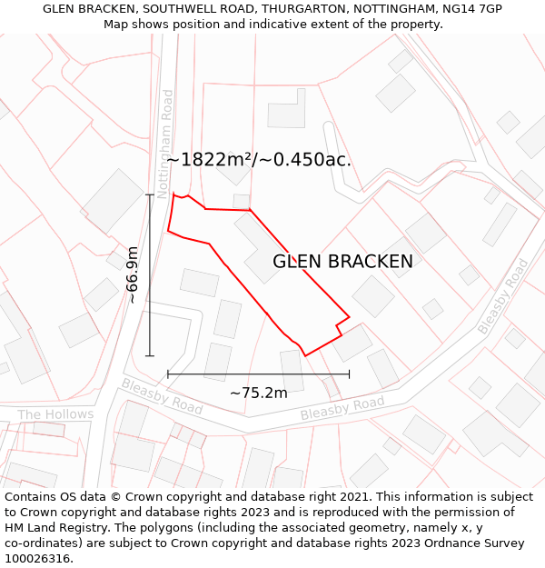 GLEN BRACKEN, SOUTHWELL ROAD, THURGARTON, NOTTINGHAM, NG14 7GP: Plot and title map