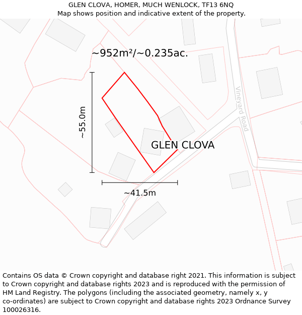 GLEN CLOVA, HOMER, MUCH WENLOCK, TF13 6NQ: Plot and title map