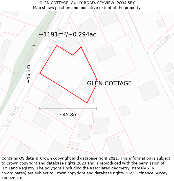 GLEN COTTAGE, GULLY ROAD, SEAVIEW, PO34 5BY: Plot and title map