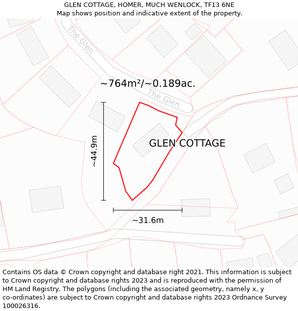 GLEN COTTAGE, HOMER, MUCH WENLOCK, TF13 6NE: Plot and title map