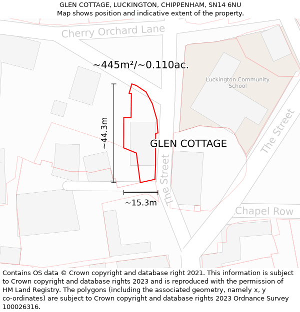 GLEN COTTAGE, LUCKINGTON, CHIPPENHAM, SN14 6NU: Plot and title map