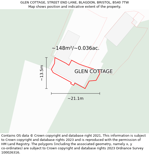 GLEN COTTAGE, STREET END LANE, BLAGDON, BRISTOL, BS40 7TW: Plot and title map