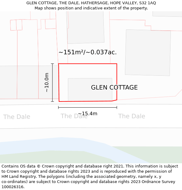 GLEN COTTAGE, THE DALE, HATHERSAGE, HOPE VALLEY, S32 1AQ: Plot and title map