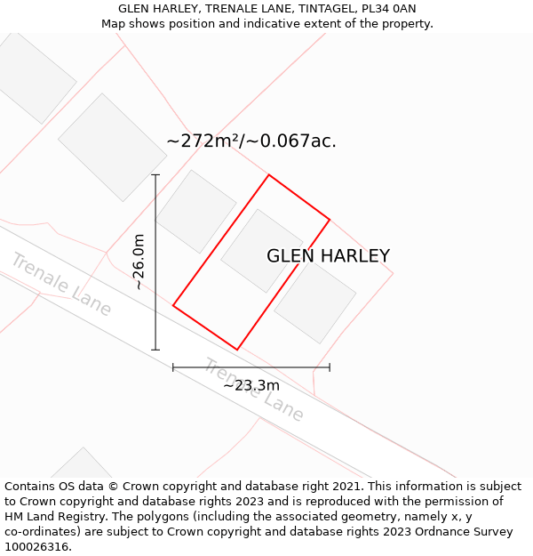 GLEN HARLEY, TRENALE LANE, TINTAGEL, PL34 0AN: Plot and title map