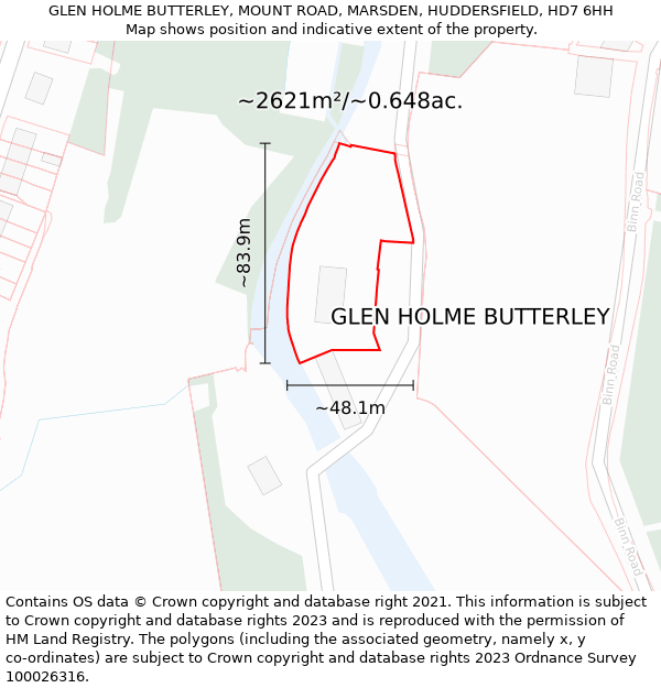 GLEN HOLME BUTTERLEY, MOUNT ROAD, MARSDEN, HUDDERSFIELD, HD7 6HH: Plot and title map