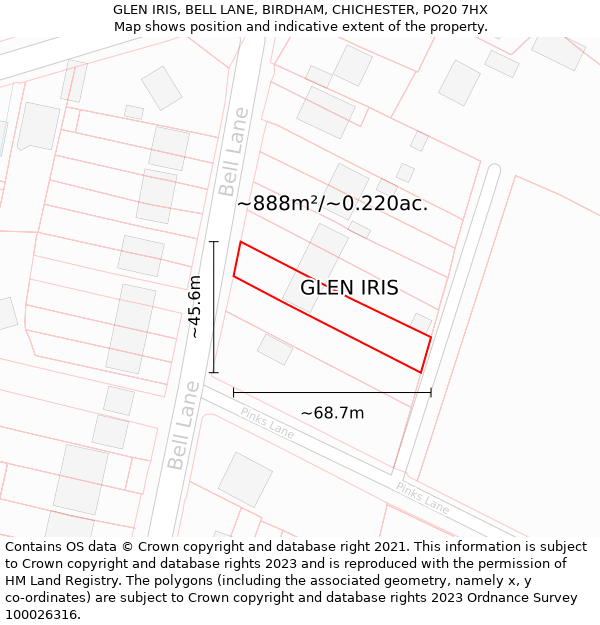 GLEN IRIS, BELL LANE, BIRDHAM, CHICHESTER, PO20 7HX: Plot and title map