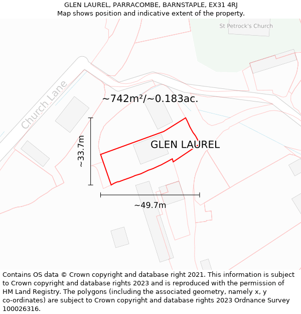 GLEN LAUREL, PARRACOMBE, BARNSTAPLE, EX31 4RJ: Plot and title map