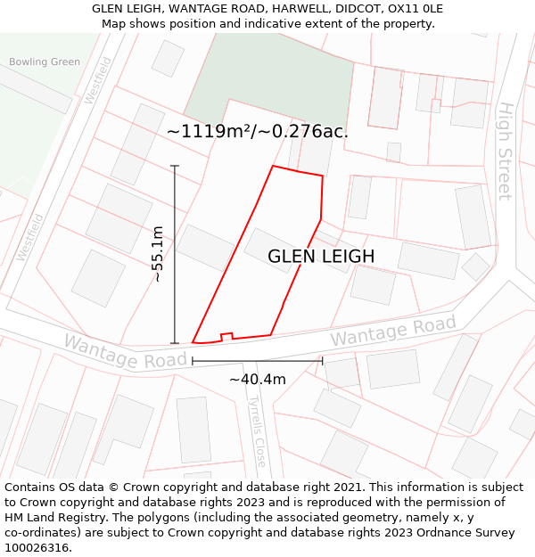 GLEN LEIGH, WANTAGE ROAD, HARWELL, DIDCOT, OX11 0LE: Plot and title map