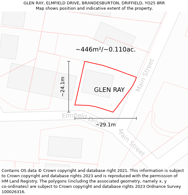 GLEN RAY, ELMFIELD DRIVE, BRANDESBURTON, DRIFFIELD, YO25 8RR: Plot and title map